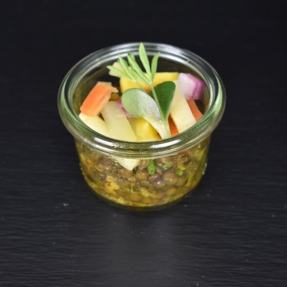 Verrine : Pickles de Légumes sur Lentilles orientales